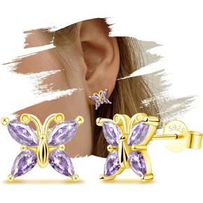 Butterfly Earrings for Girls Trendy - 14k White Gold Plated Hypoallergenic Earrings Gold dainty Earrings Silver Cartilage Earrings Birthstone Stud Earrings Post Gifts for Women Teens