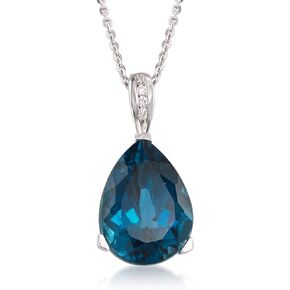 Ross-Simons 13.00 Carat London Blue Topaz Pendant Necklace With Diamond Accents in Sterling Silver. 20 inches