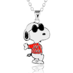 SALLY ROSE Snoopy Necklace for Women Official License, 16+2 Silver Flash-Plated Necklace with Joe Cool Snoopy Charm and Crystal Accent