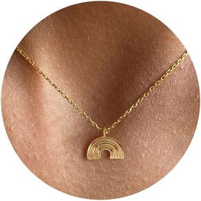Dainty Necklace for Women, 14K Gold Plated Elephant Bee Cat Dog Bear Moon and Star Necklace Dragonfly Cute Sun Rainbow Necklaces Simple Flower Gold Evil Eye Leaf Necklace