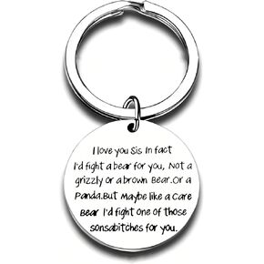 Sister Keychain Gifts from Sister, Silver Love Inspiration Pendant Keychain Holiday Keychain Meaningful Gift