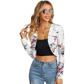 Milumia Women Floral Casual Crop Blazer Open Front Lightweight Outwear