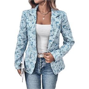 Floerns Women's Floral Jacquard Long Sleeve Blazers Open Front Work Suit Jackets
