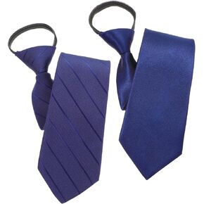 Navy Blue Tie for Men, 2Pcs 3.15" Zipper Ties for Men, Pre Tied Neckties for Men Teens,Solid Color Adjustable Zipper Neck Ties