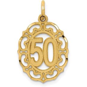 Solid 14k Yellow Gold Number # 50 in Oval Pendant Charm - 25mm x 14mm