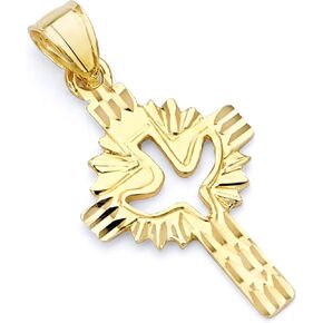 14k Yellow Gold Religious Cross with Holy Spirit Dove Pendant