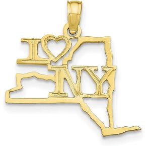 I Love New York NY Letters with Heart on State Shaped Pendant in Real 10k or 14k Gold in Kuwait