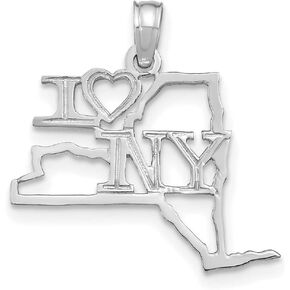 I Love New York NY Letters with Heart on State Shaped Pendant in Real 10k or 14k Gold