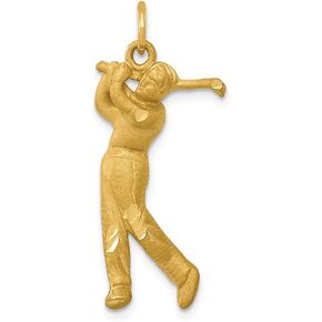 Solid 14k Yellow Gold Male Golfer Charm Pendant - 32mm x 13mm