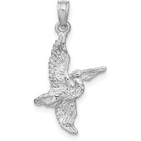 Solid 14K White Gold 3-D Pelican Flying Charm Pendant - 19mm x 15mm