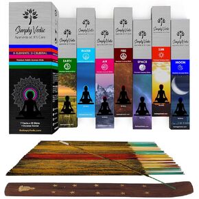 Premium 5 Elements Incense Sticks| for Meditation, Yoga, Rituals, Aromatherapy, Energy Cleansing| Wooden Incense Holder| 20 Sticks x 7 Variety Pack, Last 60 Min. Each