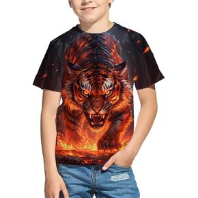 Kids 3D Print Graphic Tees Funny Tiger Short Sleeve T Shirts for Youth Boys Girls 4-14 Years