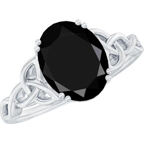 Natural Black Onyx 7X9mm Oval Engagement Ring in Gold Plate Silver, AAA Quality, Certified Onyx Celtic Knot Ring