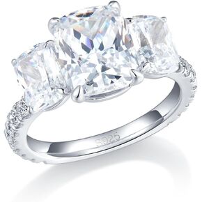 Bo.Dream Promise Rings for Her Emerald/Cushion/Radiant Cut 5ct 3-stone Cubic Zirconia Platinum Plated 925 Silver