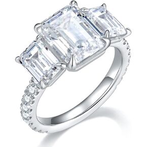 Bo.Dream Promise Rings for Her Emerald/Cushion/Radiant Cut 5ct 3-stone Cubic Zirconia Platinum Plated 925 Silver in Kuwait