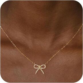 Gold Necklace for Women Dainty Bow Necklace 14K Gold Plated Neckalce Tiny Bow Pendant Choker Chain Trendy Cute Bowknot Necklace Jewelry for Gift