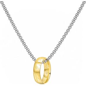 Genuine Engraved Stainless Steel Gold and Silver One Ring Chain Ring Pendant Necklace for Women Men,Ring size 10,24inch Chain