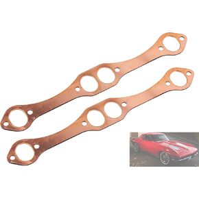 SBC Header Gaskets PH306,Oval Port Copper Exhaust Manifold Gaskets Compatible with Chevy 262 283 327 350 383 400 Small Block Gaskets,Copper Header Collector Gaskets,Reusable 2PCS.