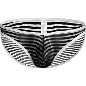 Evankin Men's Sexy Bikini Striped Briefs Underwear With Bulge Pouch Briefs Male Mesh See Through Breathable Underwear