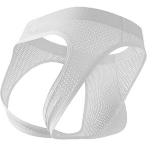 Men's Jockstraps Underwear Athletic Supporter Breathable Jock Straps for Men Mesh Sexy Thong G-String (US, Alpha, Medium, Regular, Regular, Bnt White)