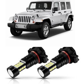 6000K Xenon White 2504 PSX24W 12276 LED Fog Lights Bulb 2400 Lumens Per Pair Compatible with 2010 2011 2012 2013 2014 2015 2016 2017 2018 Jeep Wrangler, Pack of 2