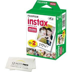 Fujifilm INSTAX Mini Instant Film (White) For Fujifilm Mini 8 & Mini 9 Cameras w/ Microfiber Cloth by Quality Photo (100 Film Sheets)