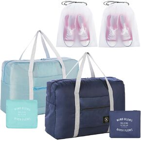 4PCS Travel Duffle Bag Tote Carry on Bag Nylon Lightweight Foldable Travel Bag Water Resistant Sports Gym Duffle Weekender Overnight Bag (Red+Pink+Blue+Green+4 Pe bag)