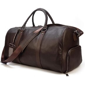 Leather Travel Bag Large Capacity Luggage Duffel Bag with Shoe Compartment, Men Women Weekend Shoulder Bag for Holiday Business Trip (55cm-Black)