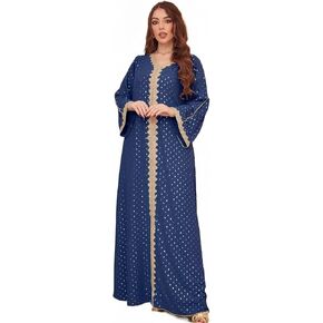 Muslim Abaya Dresses for Women V Neck Kaftan Islamic Prayer Robe Embroidered Bronzing Dress Holiday Evening Dress
