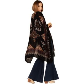 Angie Women's Standard Scarf Print Kimono, Black
