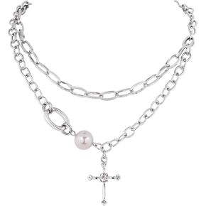 Sacina Goth Grunge Y2k Layered Cross Choker Necklace, Goth Grunge Y2k Necklace, Halloween Christmas New Year Jewelry Gift for Women, Men