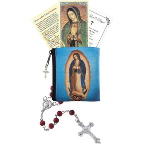 Our Lady of Guadalupe Rosary - Our Lady of Guadalupe Prayer Card, Zippered Rosary Case, The Lord's Prayer - Rose Scented Virgen de Guadalupe Rosary Set - Rosario De La Virgen De Guadalupe - 4 Items