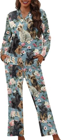 طقم بيجامة للنساء قطعتين طقم بيجامة نسائي بأزرار لأعلى وسراويل مقاس XS-4XL ملابس نوم in Kuwait