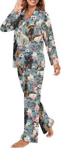 طقم بيجامة للنساء قطعتين طقم بيجامة نسائي بأزرار لأعلى وسراويل مقاس XS-4XL ملابس نوم in Kuwait