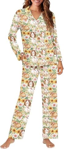 طقم بيجامة للنساء قطعتين طقم بيجامة نسائي بأزرار لأعلى وسراويل مقاس XS-4XL ملابس نوم in Kuwait