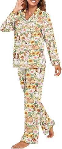 طقم بيجامة للنساء قطعتين طقم بيجامة نسائي بأزرار لأعلى وسراويل مقاس XS-4XL ملابس نوم in Kuwait