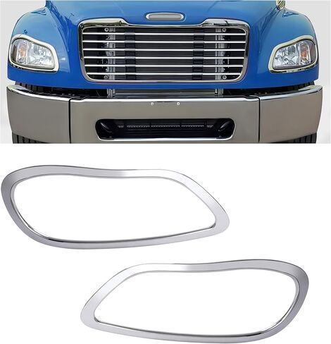 HECASA 2 قطعة إطار المصباح الأمامي متوافق مع 2002-2018 Freightliner Business Class M2 100 106 112 استبدال غطاء المصباح الأمامي لـ A1714930-000 A1714930-001 الكروم الفضي للسائق وجانب الركاب in Kuwait
