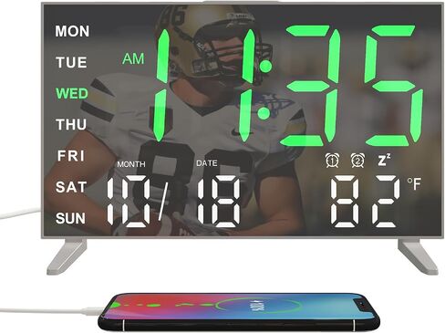 Alarm Clocks for Bedrooms, Small Digital Clock, LED Mirror Alarm Clock with USB Ports, Desk Clock for Kids, Dual Alarms, Snooze, 4 Levels Brightness, 12/24H (White) in Kuwait