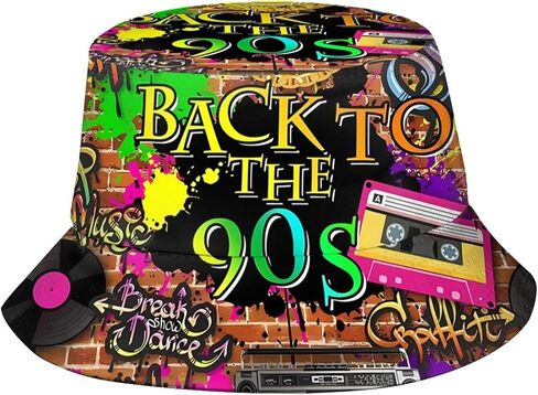 90s خمر الموسيقى الطرف الرجعية 90's دلو قبعة قبعات الصيد الصيف السفر الشاطئ الشمس الأشعة فوق البنفسجية حماية Packable صياد قبعة للرجال النساء المراهقين in Saudi Arabia