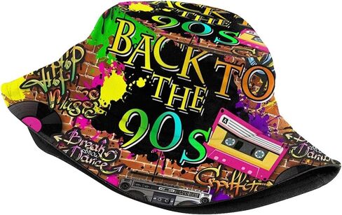 90s خمر الموسيقى الطرف الرجعية 90's دلو قبعة قبعات الصيد الصيف السفر الشاطئ الشمس الأشعة فوق البنفسجية حماية Packable صياد قبعة للرجال النساء المراهقين in Saudi Arabia