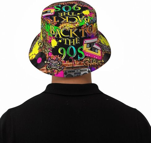 90s خمر الموسيقى الطرف الرجعية 90's دلو قبعة قبعات الصيد الصيف السفر الشاطئ الشمس الأشعة فوق البنفسجية حماية Packable صياد قبعة للرجال النساء المراهقين in Saudi Arabia