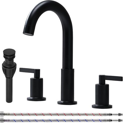 صنبور حمام من النيكل المصقول ذو 3 فتحات، KINGO HOME حديث واسع الانتشار مقاس 8 بوصة بمقبضين صنبور حوض الحمام، صنبور لحوض الحمام مع استنزاف منبثق وخطوط إمداد in Kuwait