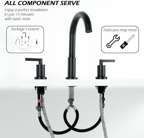 صنبور حمام من النيكل المصقول ذو 3 فتحات، KINGO HOME حديث واسع الانتشار مقاس 8 بوصة بمقبضين صنبور حوض الحمام، صنبور لحوض الحمام مع استنزاف منبثق وخطوط إمداد in Kuwait