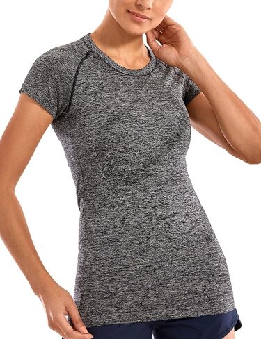 CRZ YOGA Seamless Workout Shirts for Women Short Sleeve Sports Tees Quick Dry Breathable Gym Athletic Tops in Saudi Arabia