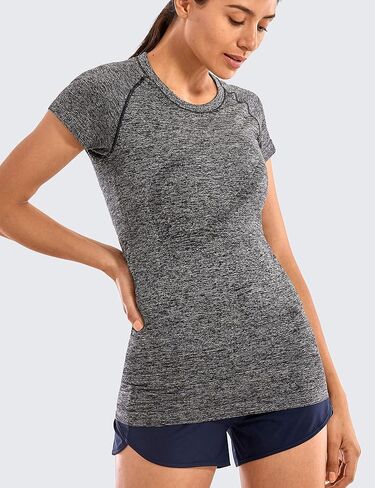 CRZ YOGA Seamless Workout Shirts for Women Short Sleeve Sports Tees Quick Dry Breathable Gym Athletic Tops in Saudi Arabia