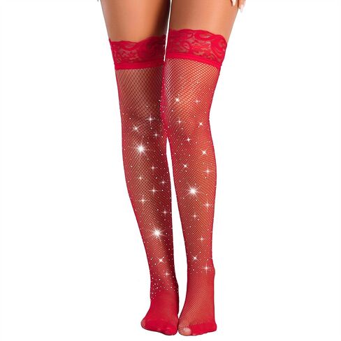 Century Star Fishnet Stockings for Women Sexy Thigh High Stockings Lace Sparkly Rhinestone Glitter Shimmer Tights Thigh Highs in Saudi Arabia