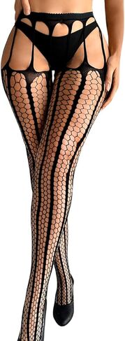 جوارب شبكية من Kaei&Shi للنساء، مجموعة حزام رباط وأعلى الفخذين، حمالة ملابس داخلية مثيرة من شبكة صيد السمك in Kuwait