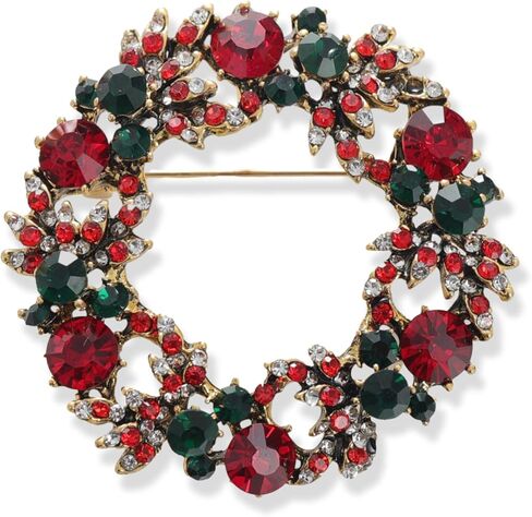LAXPICOL Christmas Wreath Brooch for Women Flower Merry Christmas Brooch Fashion Green Red Spakly Austrian Crystal Winter Brooch Pin in Kuwait