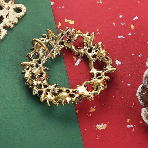 LAXPICOL Christmas Wreath Brooch for Women Flower Merry Christmas Brooch Fashion Green Red Spakly Austrian Crystal Winter Brooch Pin in Kuwait