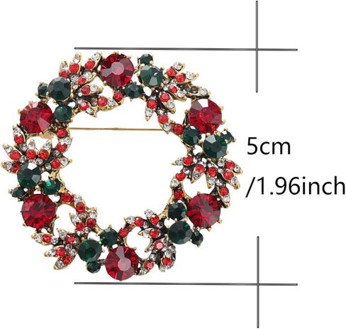 LAXPICOL Christmas Wreath Brooch for Women Flower Merry Christmas Brooch Fashion Green Red Spakly Austrian Crystal Winter Brooch Pin in Kuwait
